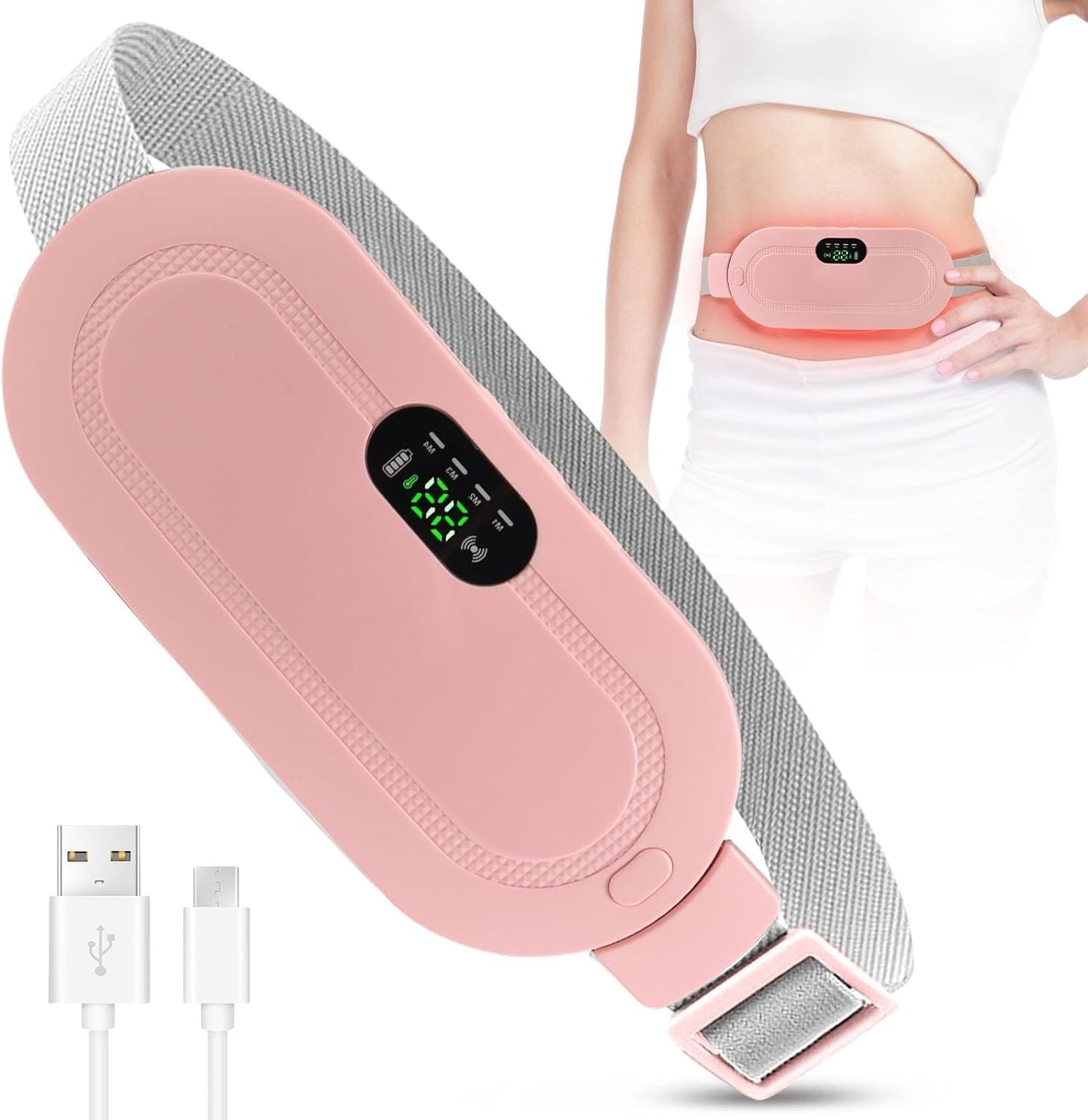 Electric Period Cramp Massager Vibrating Heating Belt for Menstrual Waist Stomach Abdominal Warm Palace Belt