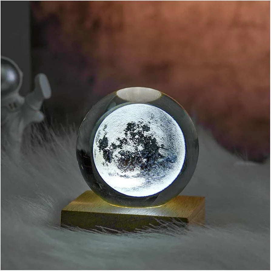 Glowing Crystal Ball Moon Lamp Ornaments 3D Crystal Ball With LED Lights